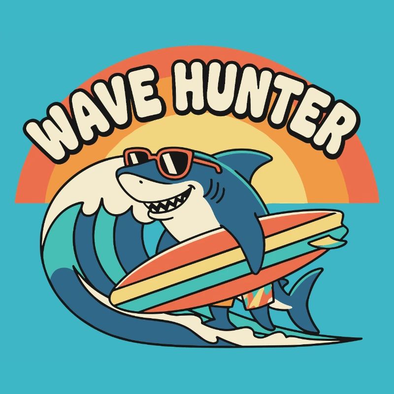 Vague Chasseur Requin Surf Coucher de soleil