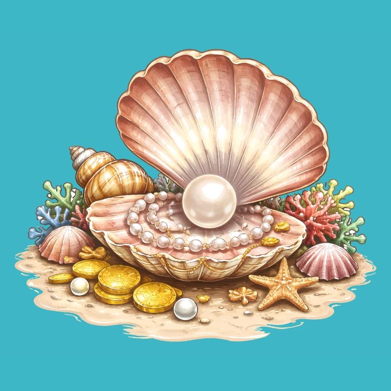 Coquillage de perle avec illustration de trésor