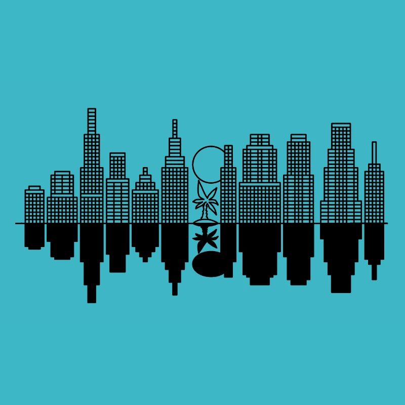 Skyline de ville + un arbre - Black