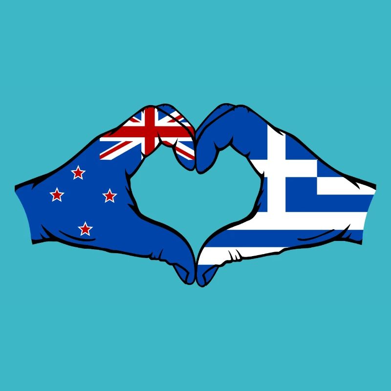 Nouvelle-Zélande Grèce Drapeau Mains Coeur Forme