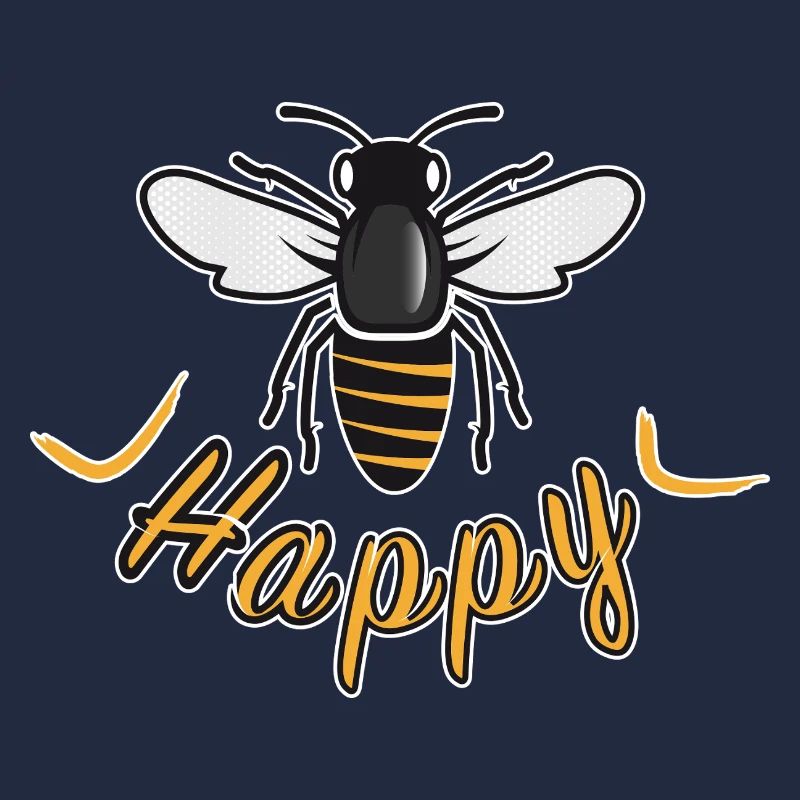 Glückliche Biene mit 'Happy'-Schriftzug