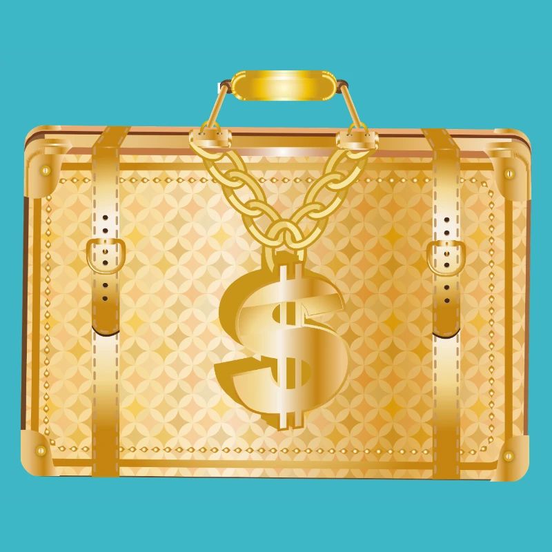 Valise de luxe dorée avec signe dollar