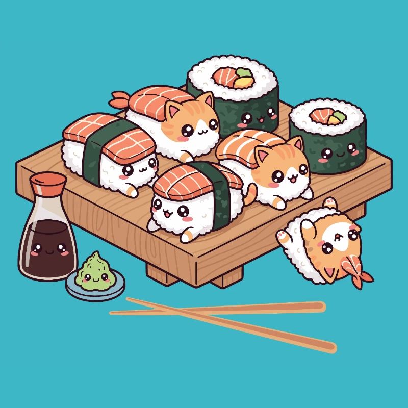 Adorables chatons de sushi kawaï