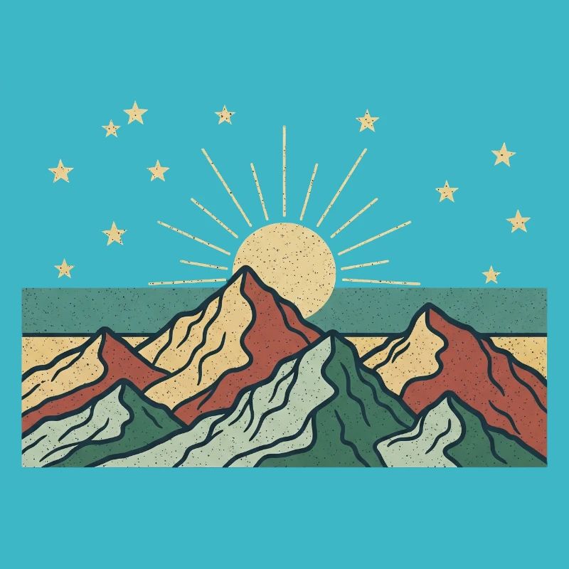 Paysage de montagne avec des rayons de soleil