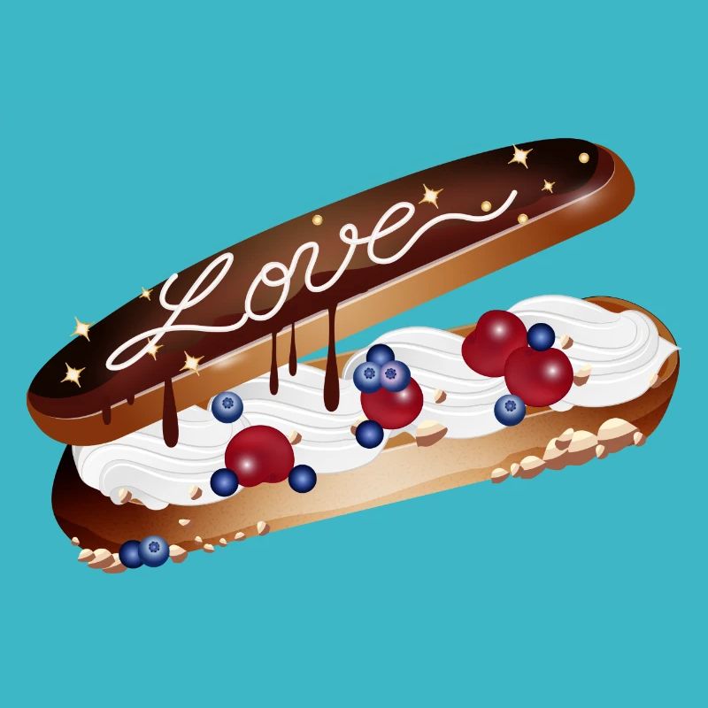 Illustration eines Eclairs mit Sahne und Liebe