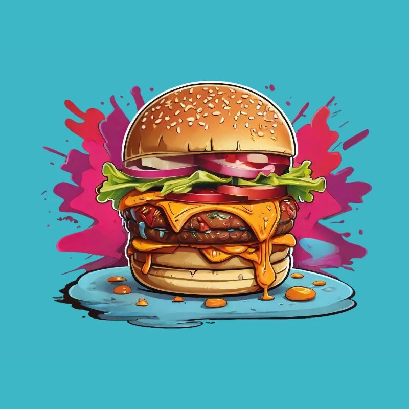 Cheeseburger mit poppigem Farbklecks