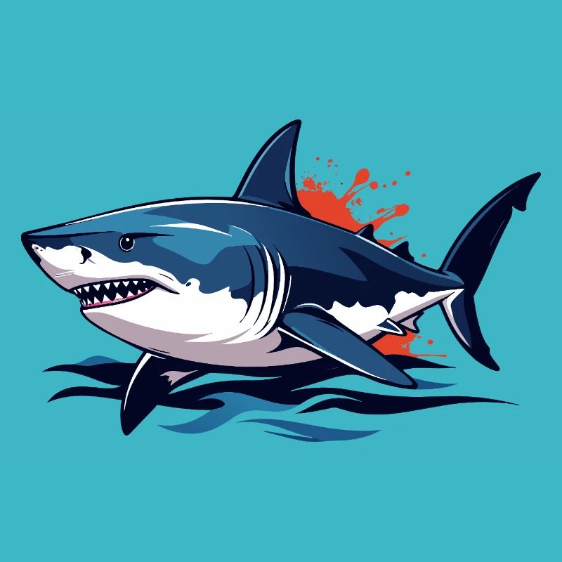 Requin bleu des profondeurs avec éclaboussures rouges Requin blanc