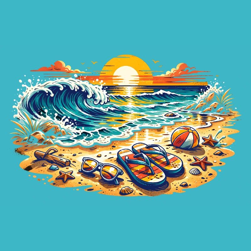 Illustration de coucher de soleil sur la plage