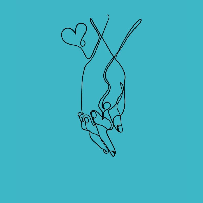 One Line Drawing Holding Hands Single Art