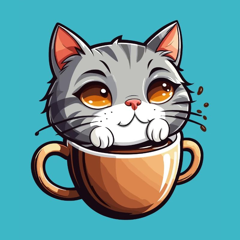 Un chat se baigne dans le café