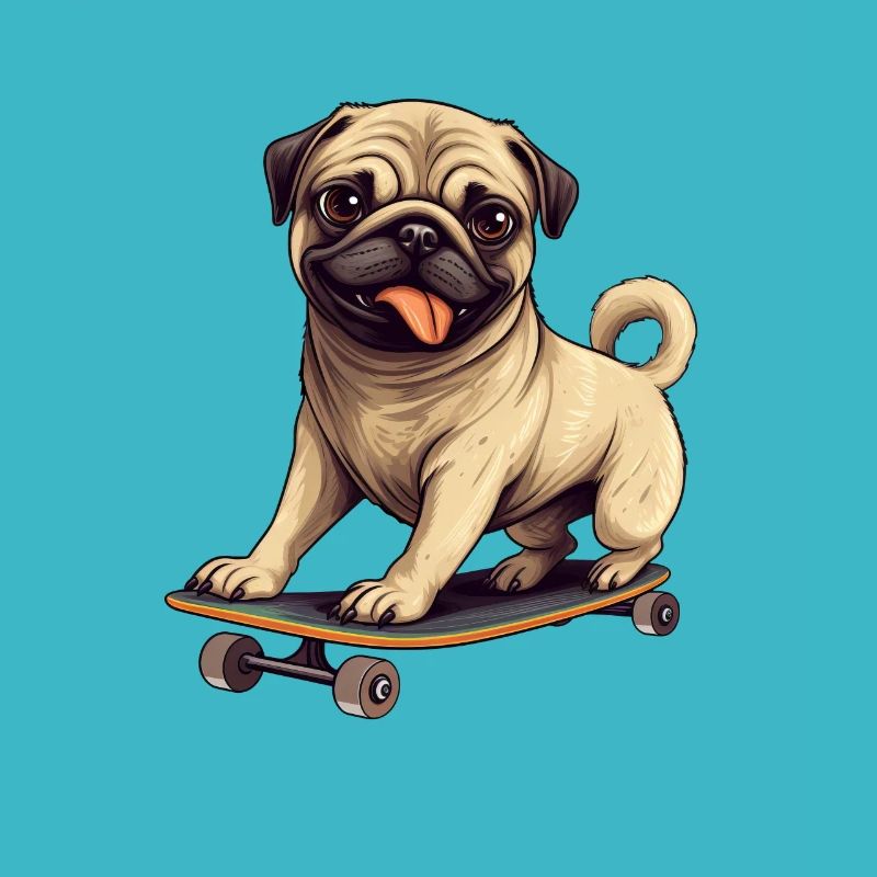 Cute pug dog on a skateboard