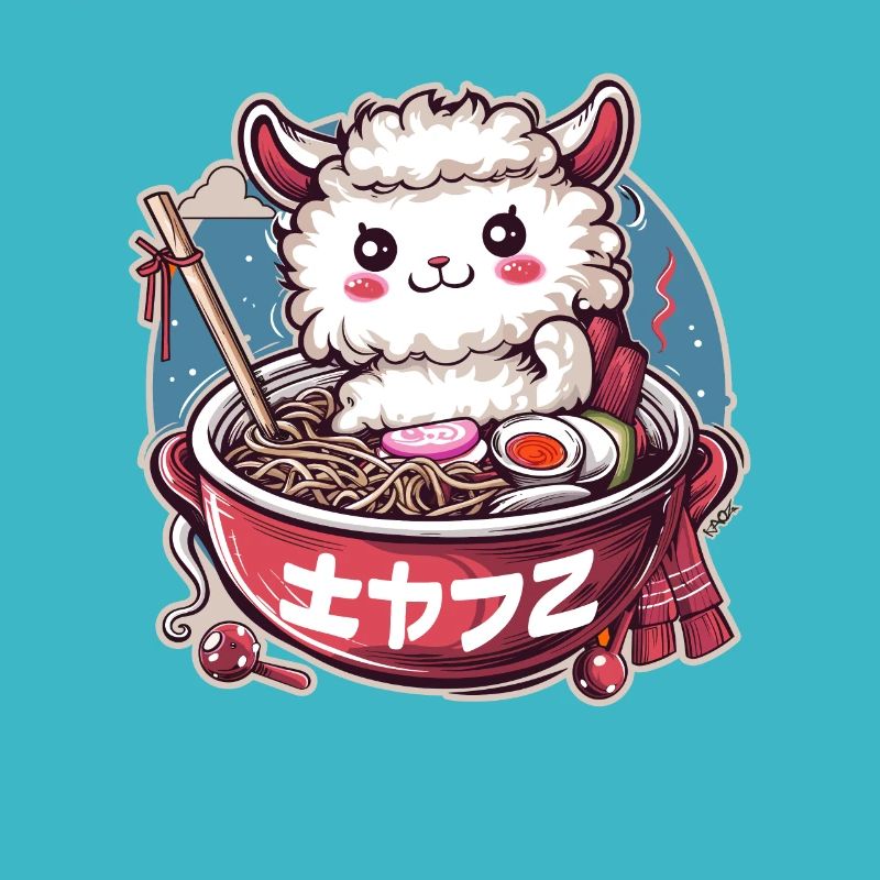 Japanese Ramen Llama Illustration