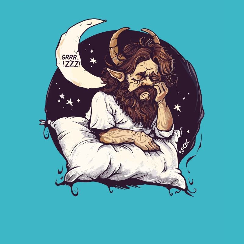 Archange endormi avec des cornes et la lune