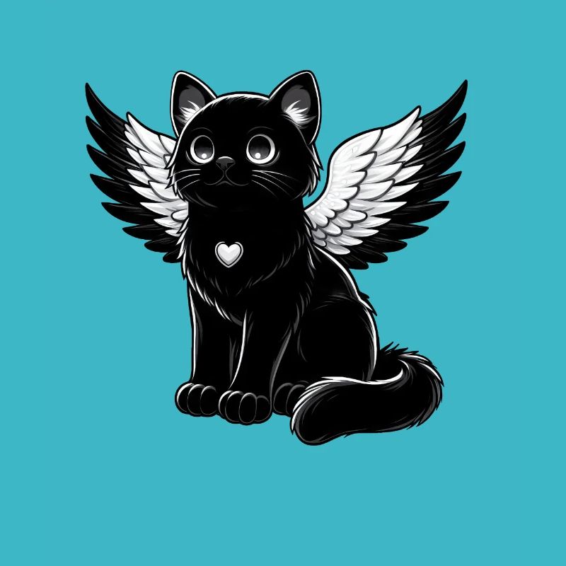 Schwarze Katze Engel Flügel Gothic-Stil