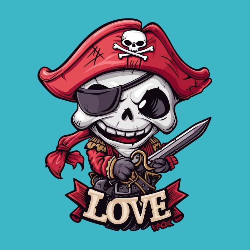 Chibi Cool and Funny Love Pirate Skeleton
