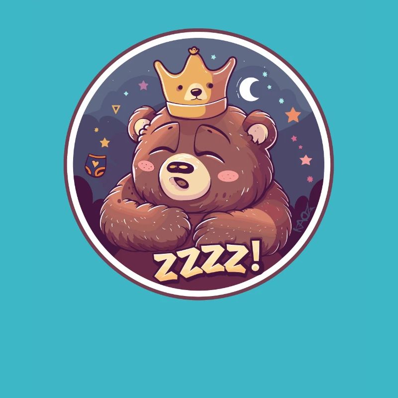 Schläfriger Bär mit Krone, Mond und Sternen