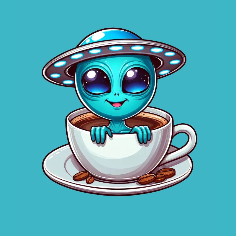 Alien with Coffee UFO Coffee Lover