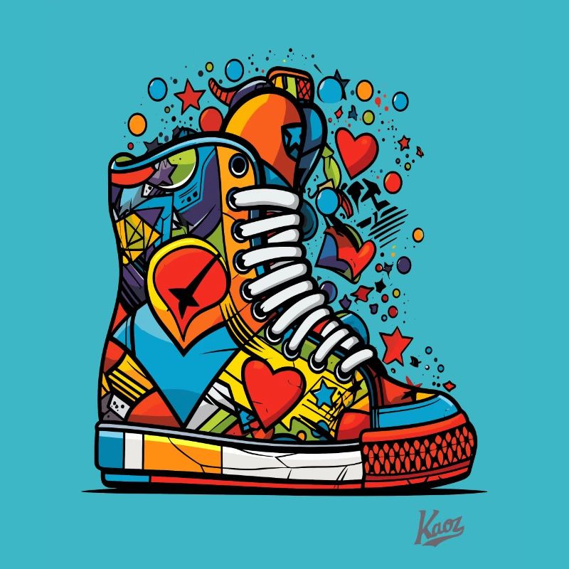 Funky Graffiti : Baskets colorées avec des cœurs