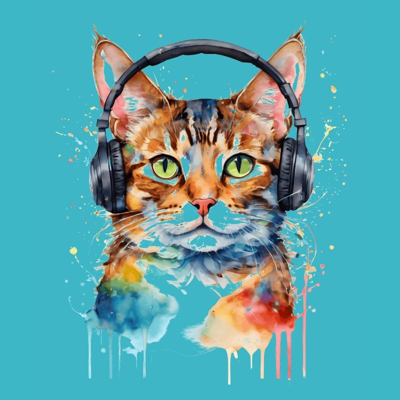 Katze Kopfhörer Bunt Lustig Tier Design Print