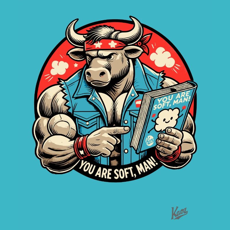 Bodybuilder-Stier liest Buch: Du bist weich, Mann