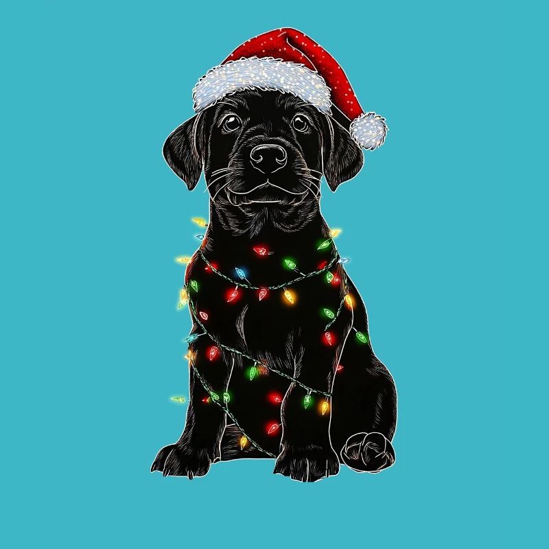 Un chiot labrador décoré pour Noël