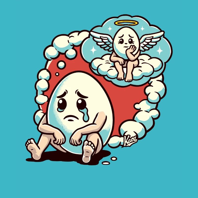 Sad egg imagines egg friend in heaven