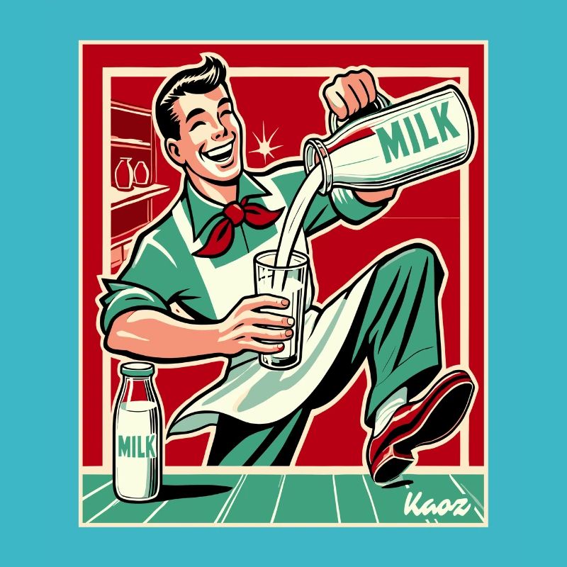 Retro Milchmann, glücklich Milch einschenken