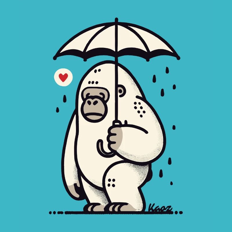 gorille triste avec parapluie