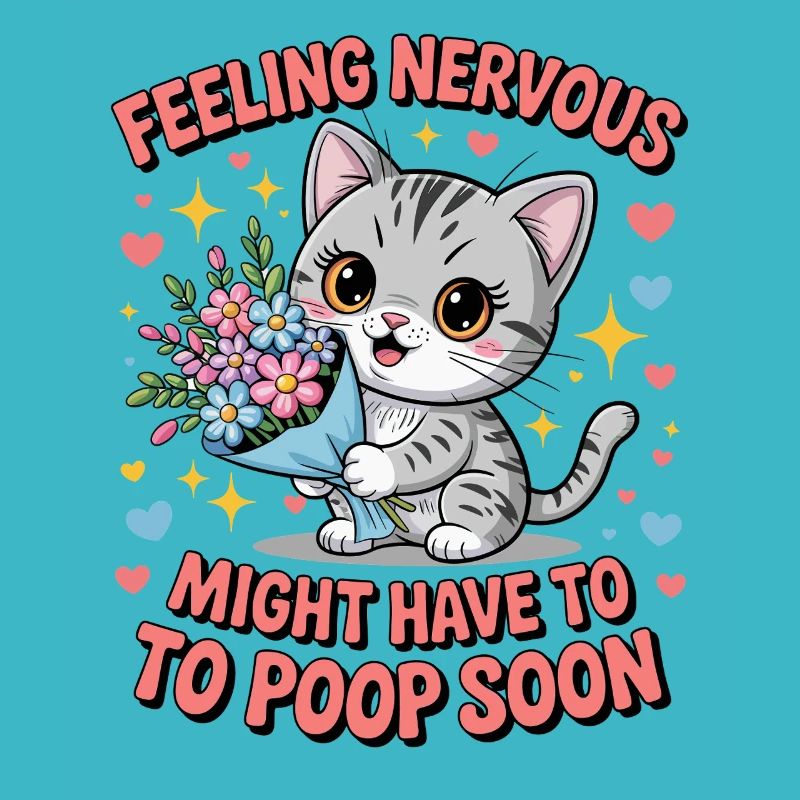 Se sentir nerveux chat mignon avec des fleurs humour