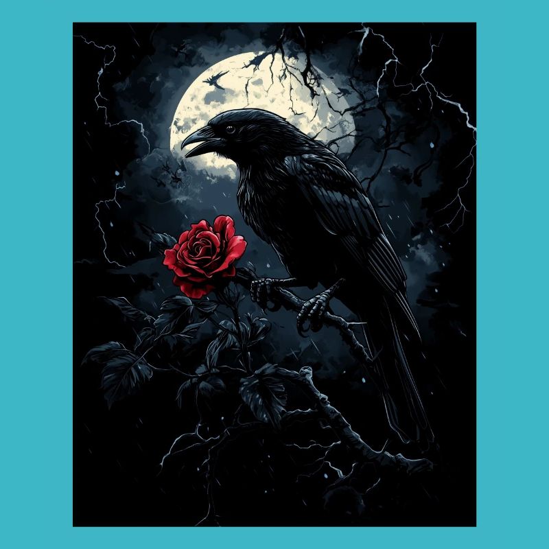 Corbeau Rose Lune Sombre Gothique Corbeau Noir
