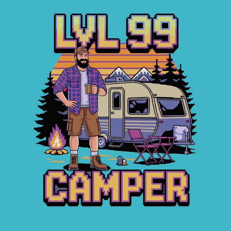 Lvl 99 Camper – Design de camping rétro pixel