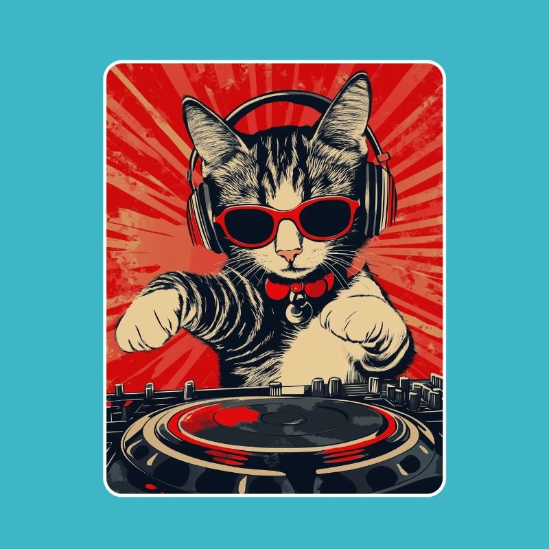 Cool DJ cat with sunglasses