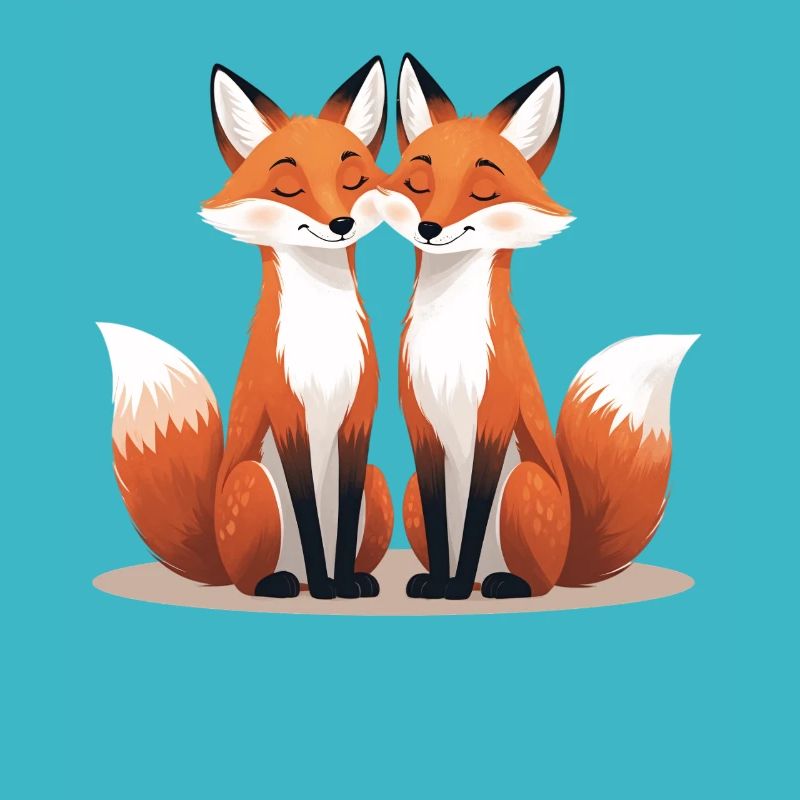 Two cuddling foxes
