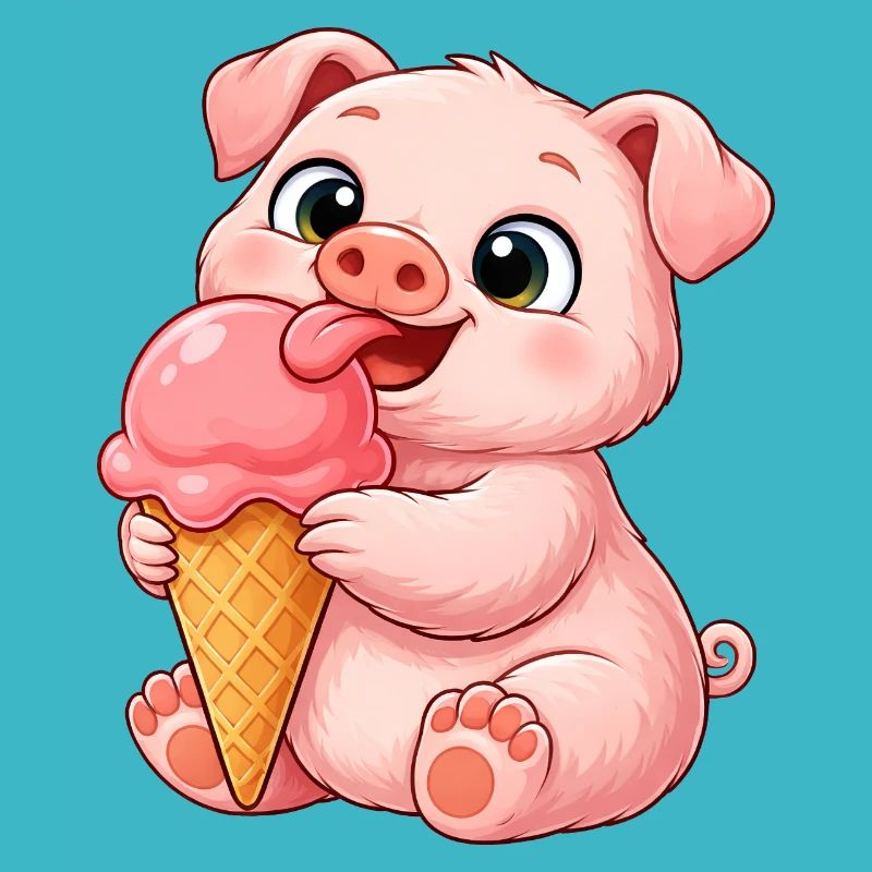 Süßes Schweinchen mit Eis Cartoon