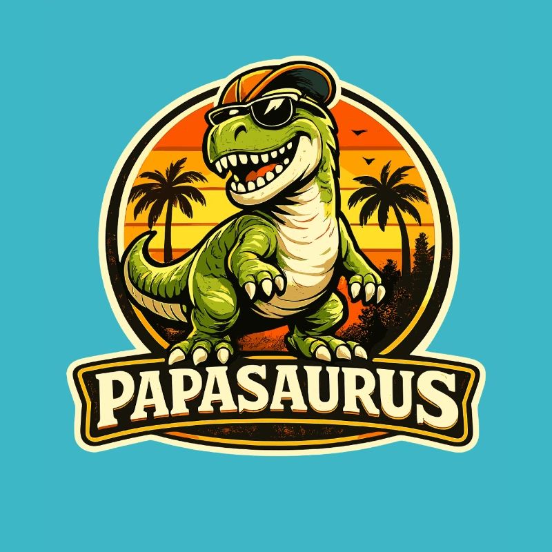 Papasaurus Dino en version rétro au coucher de soleil