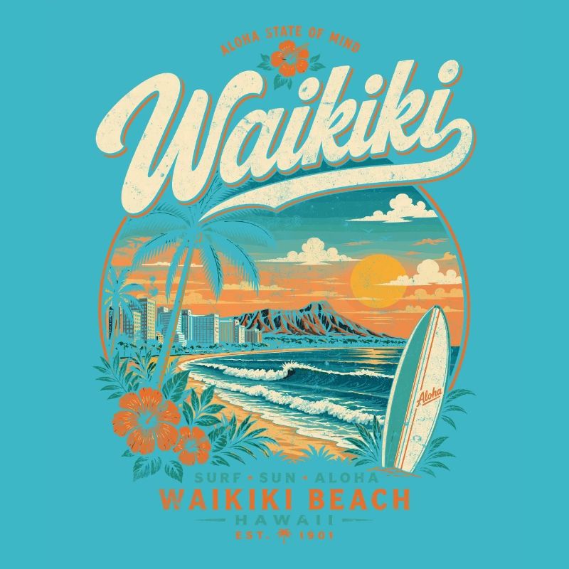 Waikiki Beach Sunset Surf Tee