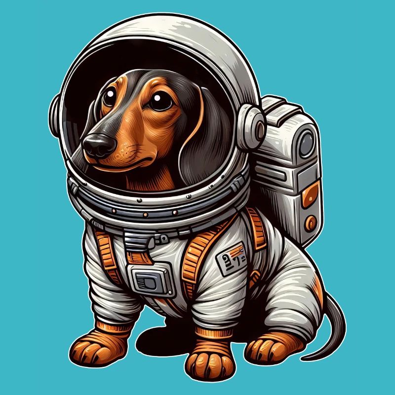 Teckel mignon astronaute Science Fiction Espace