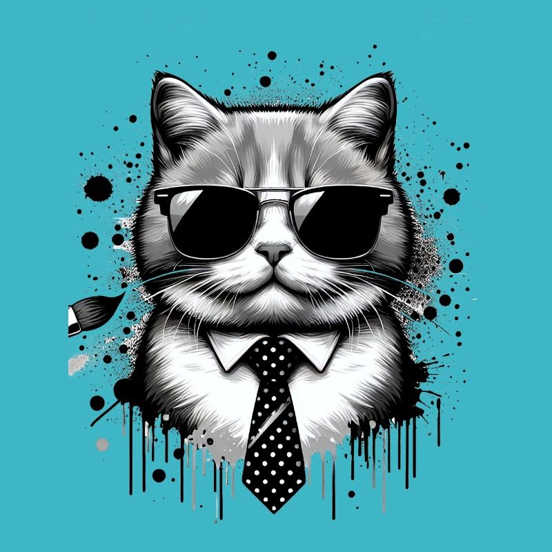 Chat cool avec lunettes de soleil et peinture cravate