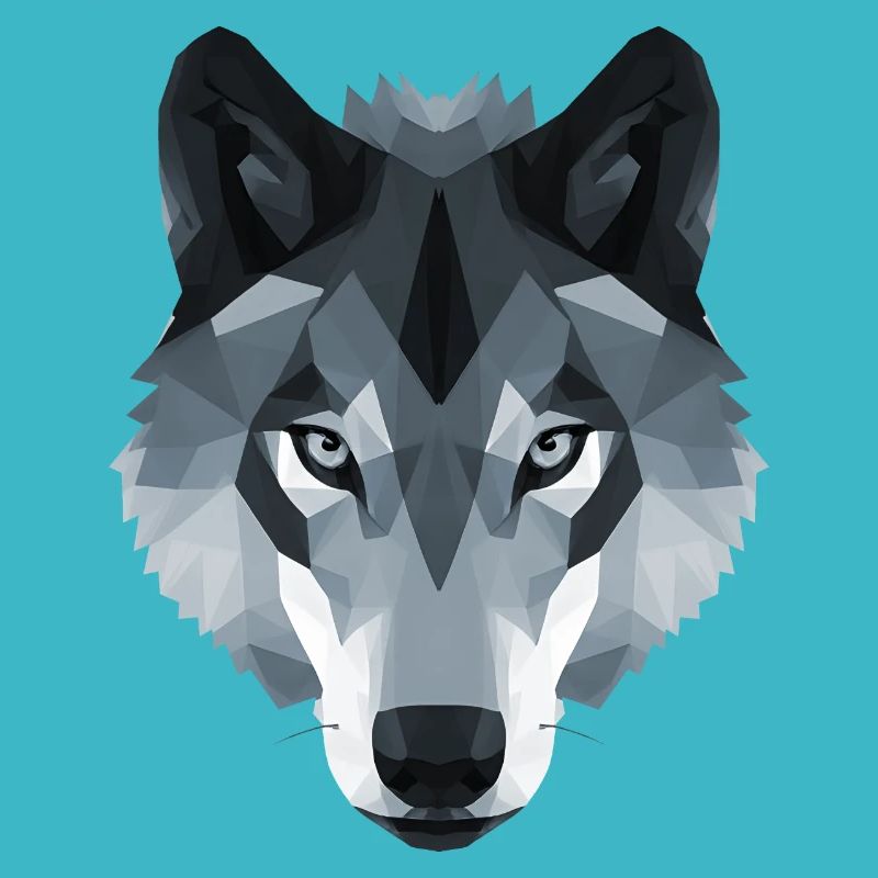 Tête de loup bas polygone en noir et blanc