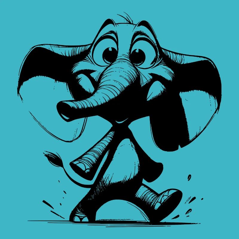 Funny elephant, huge trunk and big ears