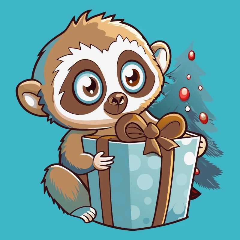 Lémurien mignon avec cadeau pour Noël