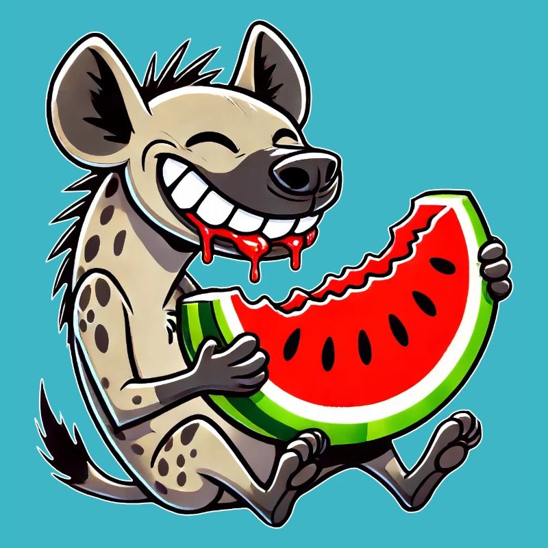 Hyène mignonne avec des fruits de dessin animé de pastèque d’été