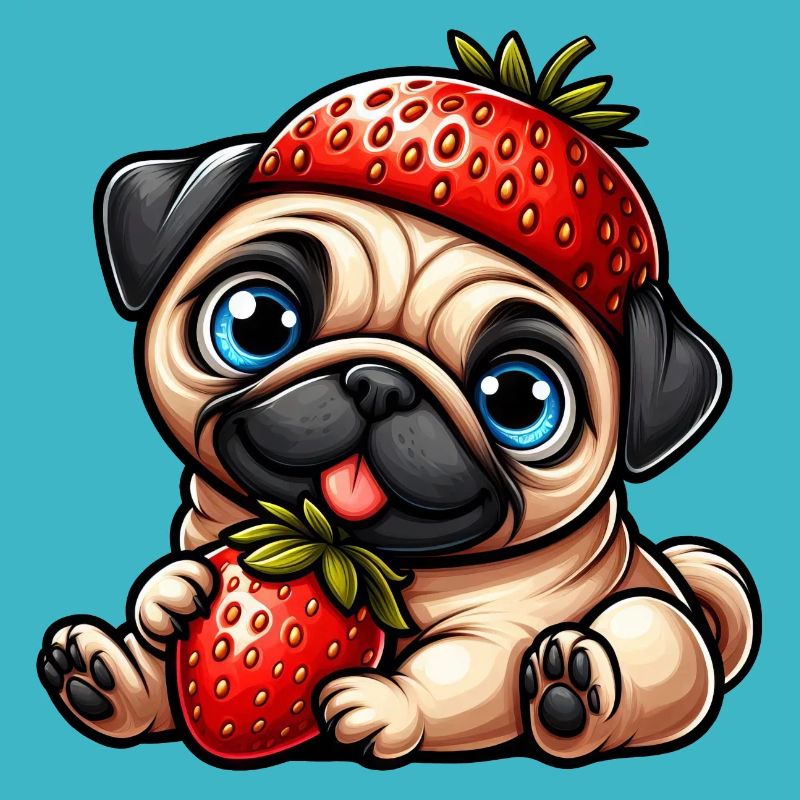 Skurril Hund Mops Erdbeere Fruchtig Comic Design