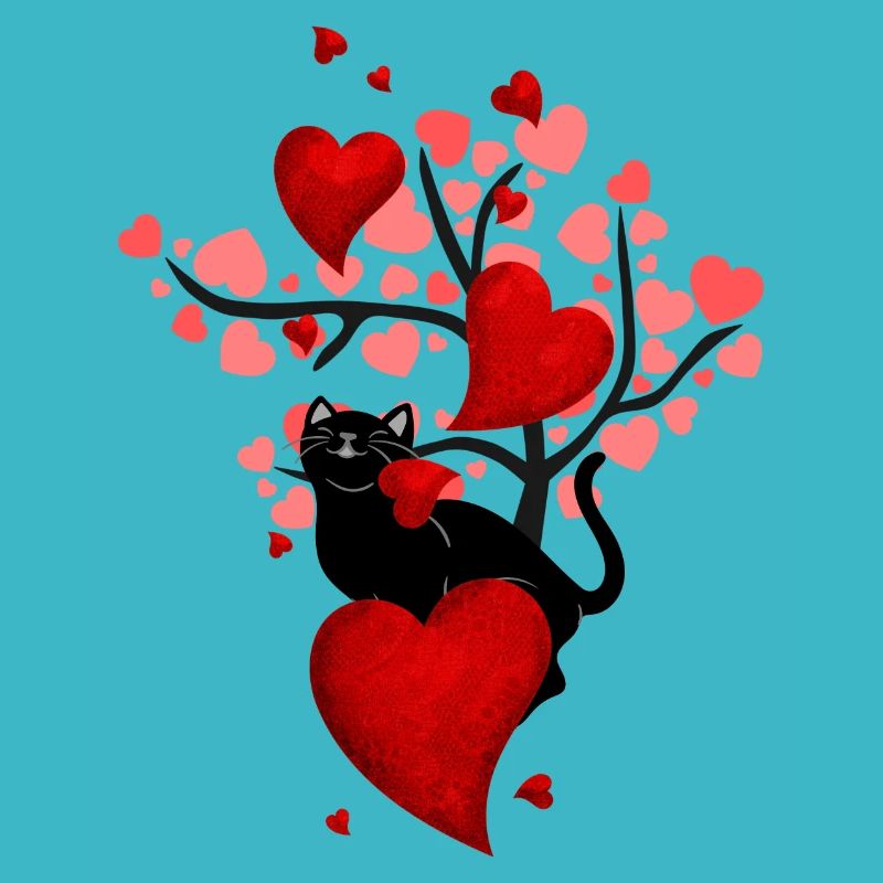 chat noir et coeurs