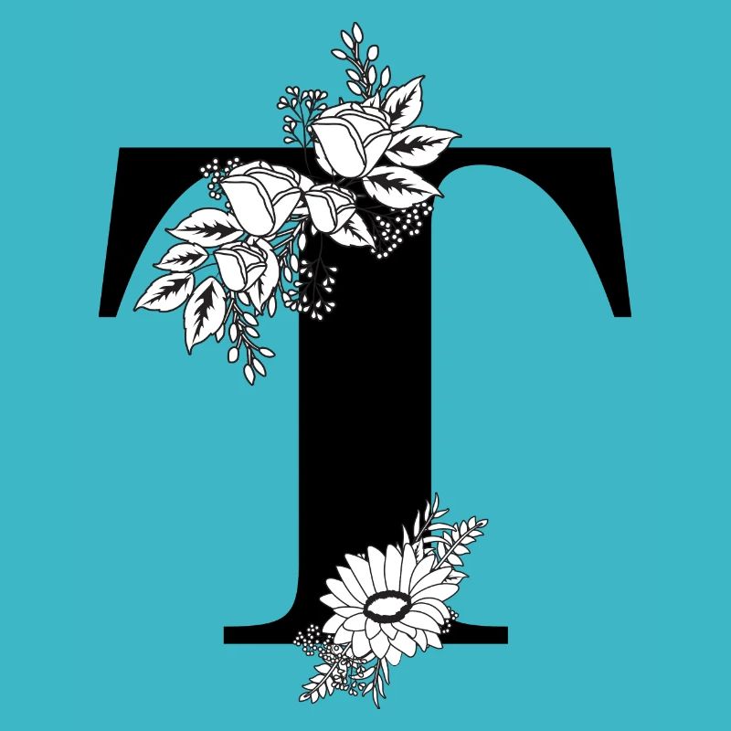 Blumenbuchstabe t schwarz-weiß