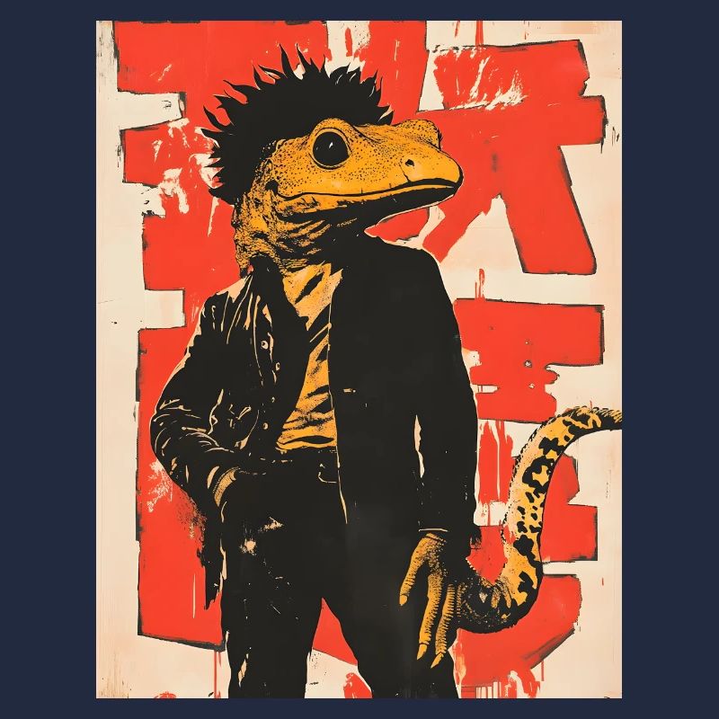 Dino Gecko Punk mit Graffiti