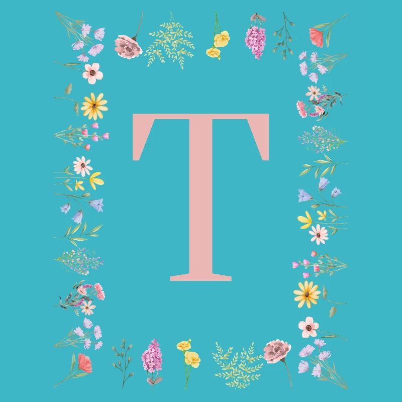 Florale Initialen "T", Buchstaben Monogramm