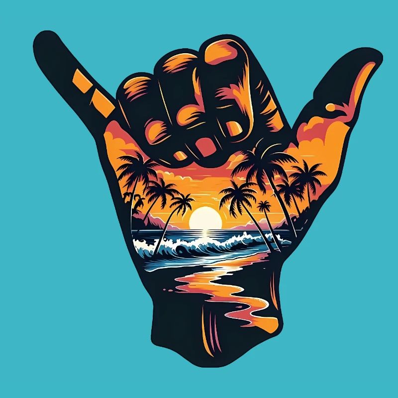 Shaka geste de la main Aloha tropical Hawaii plage surf
