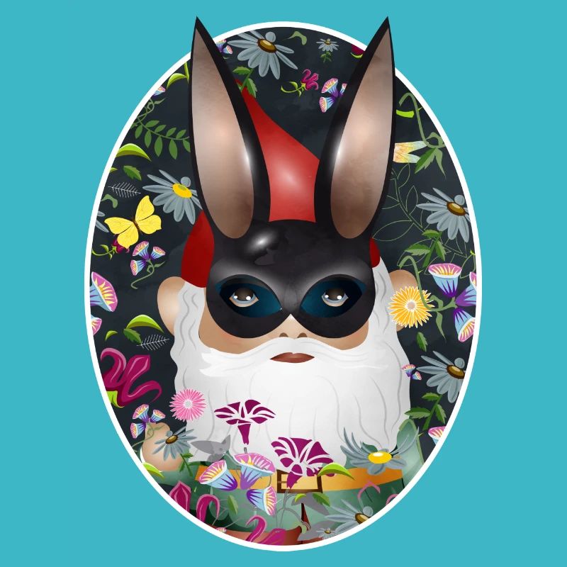 Gartenzwerg mit Hasen Maske inkognito im Garten