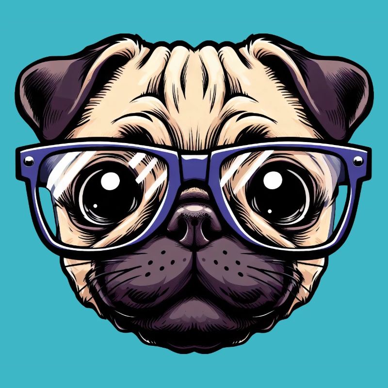 Nerdy pug with glasses